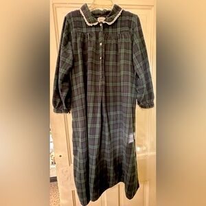 Lanz of Salzburg Black Watch Plaid Flannel Nightgown. Size Large